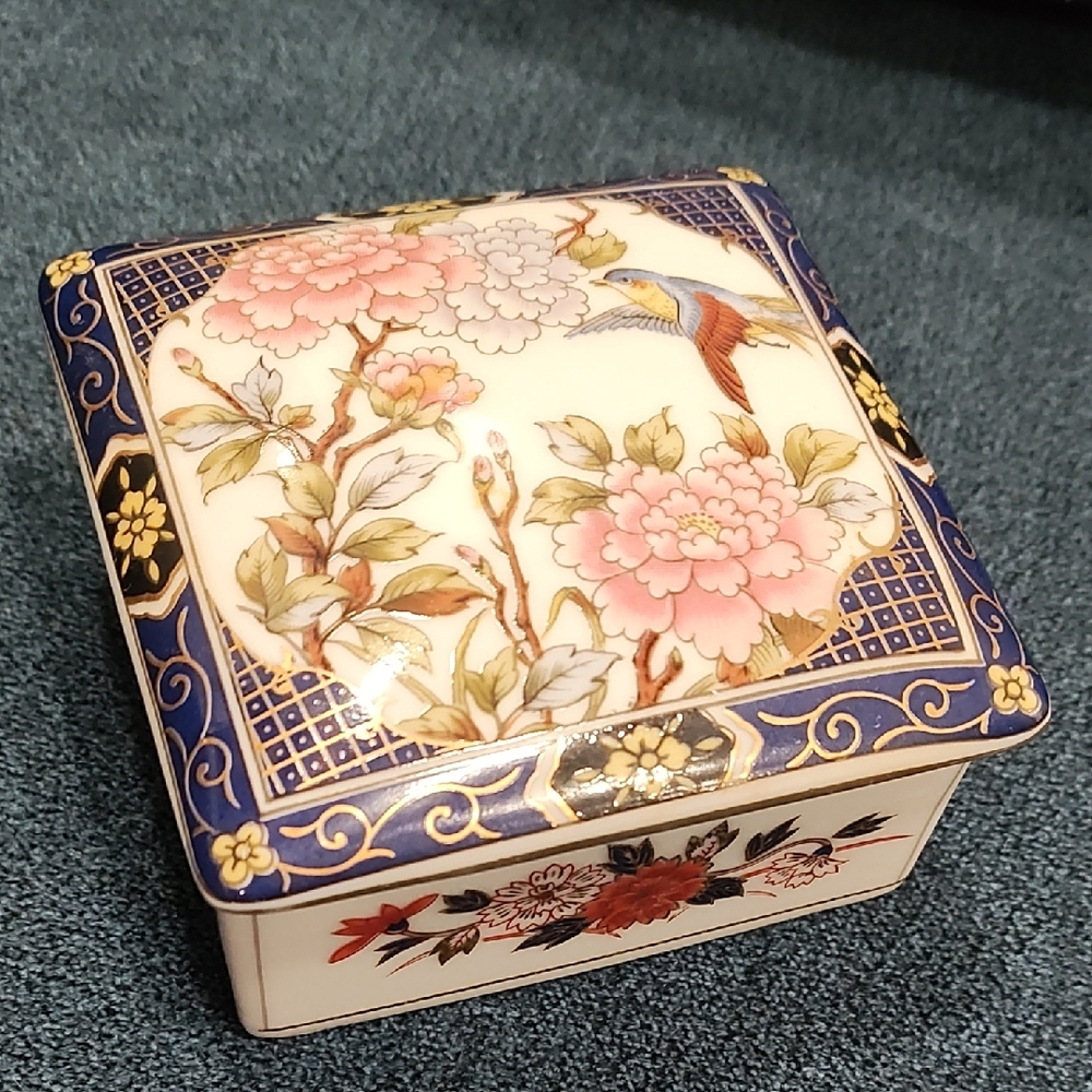 Floral Ceramic Box with Pink and Blue